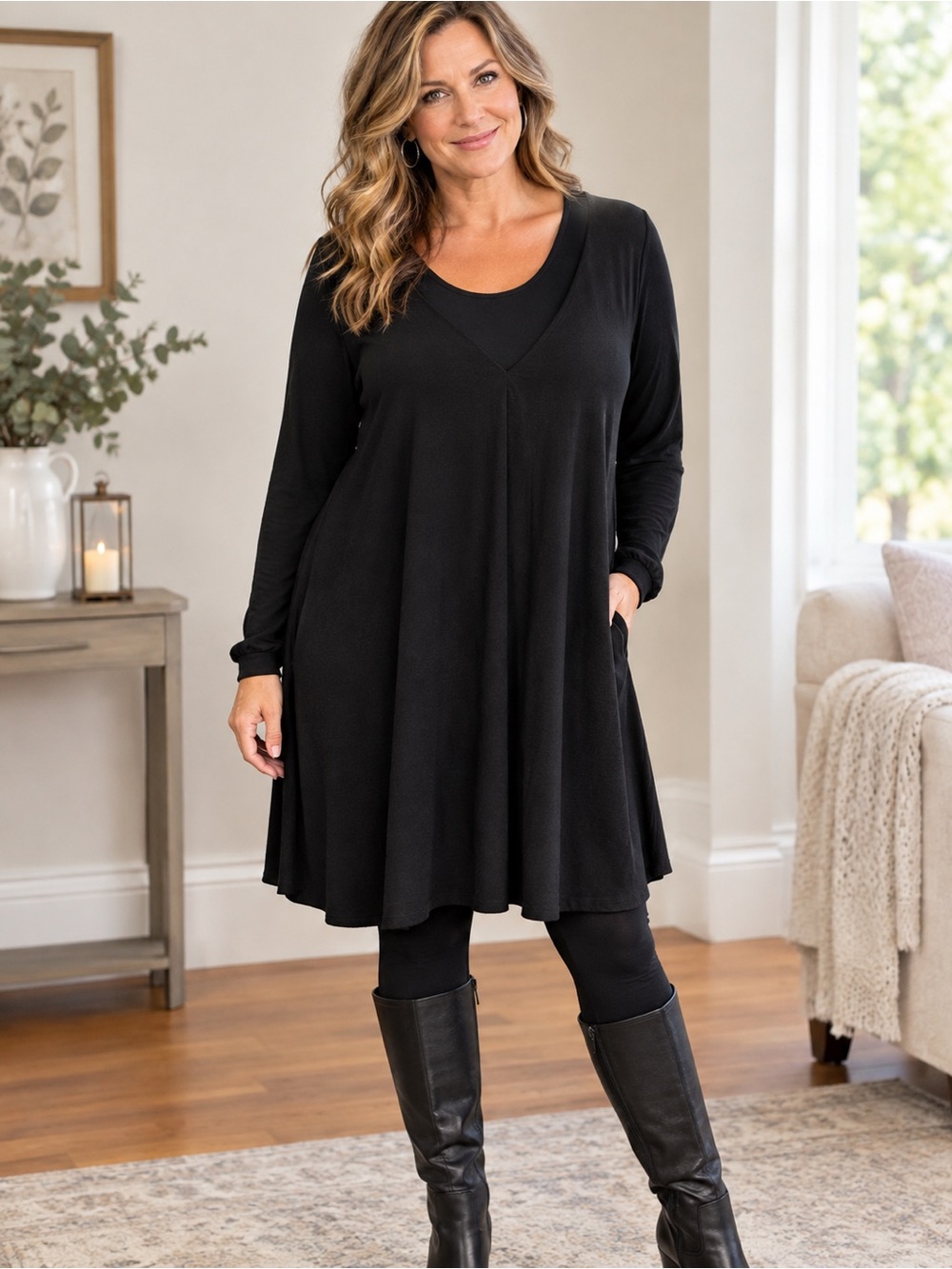 Eloquii Black V-Neck Long Sleeve Dress